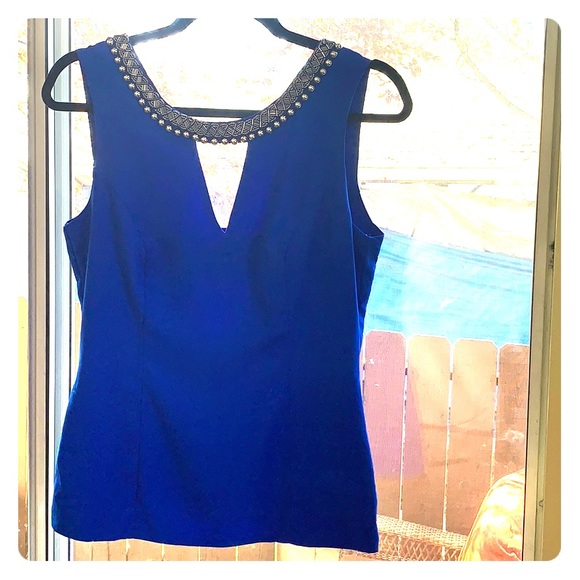 XOXO Tops - Royal Blue Beaded Collar Sleeveless Top